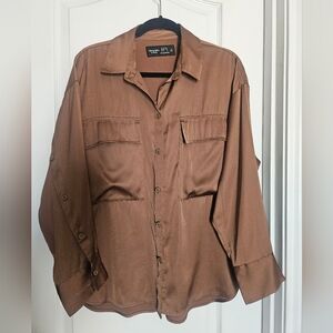 Abercrombie & Fitch Brown Silky Button-Up Blouse